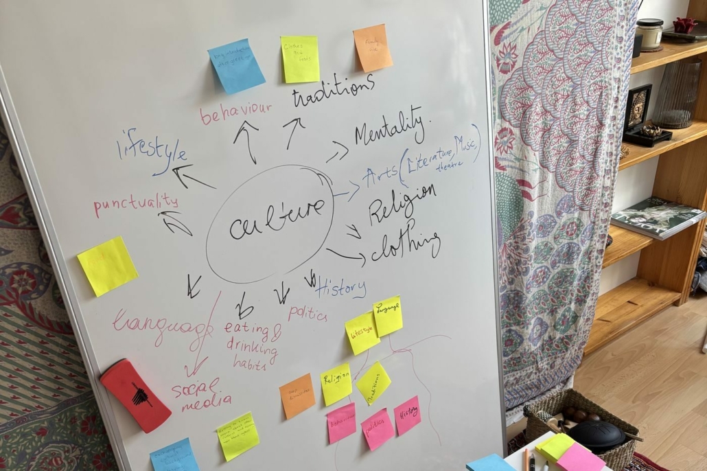 Participants de l'atelier pilote OUR CULTURE devant un tableau sur la culture